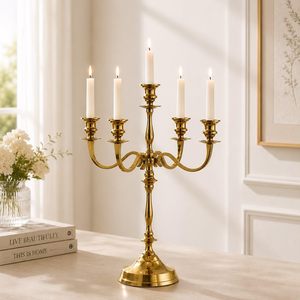 Candélabre de luxe à 5 bras en aluminium doré, porte-bougie pour centre de table de Noël, mariage, événement, fête, décoration intérieure - Product Image 1
