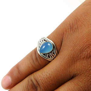 Bagues de mariage ou de fiançailles classiques en argent sterling 925 avec pierre précieuse en calcédoine taille poire, bijoux bohèmes parfaits - Product Image 3