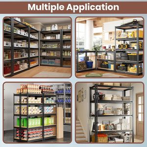 Heavy Duty 6 Shelf <b>Garage</b> Storage <b>Rack</b> | Adjustable Metal Shelving Unit with Wooden Boards (Black) - Product Image 2