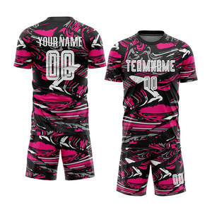 Tenue de sport personnalisée rose et noire style graffiti - Maillot et short de football à motif d'art fluide, équipement d'entraînement d'équipe personnalisé par sublimation - Product Image 1