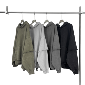 Sweat à capuche oversize pour homme, coupe ample, 430 g/m², en molleton bouclette délavé à l'acide, séchage rapide, léger, deux pièces, 100 % coton - Product Image 1
