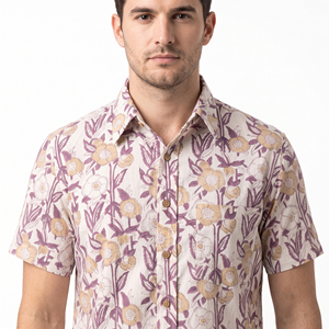 Chemise décontractée pour homme à manches courtes, imprimé floral, col rabattu, tissu en coton respirant pour l'été - Product Image 3