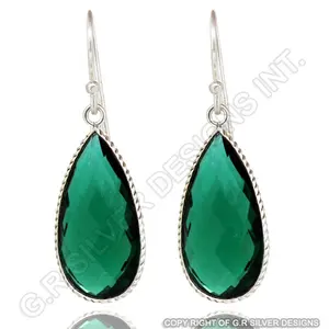 Anting Zamrud Hijau Bentuk Pir Buatan Tangan 925 Sterling Silver Hook Earrings Wanita Perhiasan Batu Mulia Emerald Drop Earrings