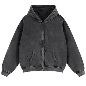 Sweat-shirts à capuche personnalisés pour hommes, en coton délavé à l'acide, avec cordon de serrage, manches longues, style décontracté - Product Image 1