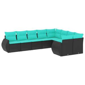Juego de sofás de patio de ratán sintético negro de 9 piezas con cojines, muebles elegantes para exteriores - Product Image 2