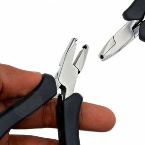 Pince à extensions capillaires professionnelle, durable et réutilisable en acier inoxydable, 1 trou, 3 mm, finition miroir, poignée noire, pour micro anneaux et perles nano - Product Image 5