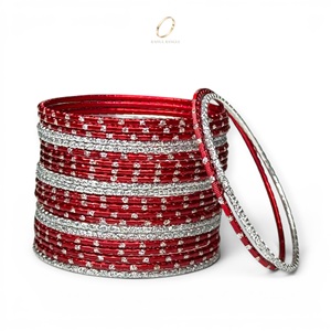 Shining Colourful Premium Kids <b>Red</b> Stainless Steel Zircon Bangles Set Girls Wedding Wear Indian Fashion Jewelry Silver Plated - Product Image 3