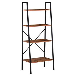 Scaffale a 4 livelli vintage in legno nero con ripiani a gradino per bagno e soggiorno - Product Image 1