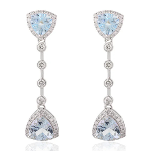18K White Gold Trillion Cut Aquamarine <b>Diamond</b> <b>Dangle</b> <b>Earrings</b> - Product Image 2