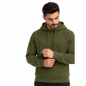 Custom Mens Waffle Knit Hoodie Pullover Casual Fashion <b>Long</b> Sleeve Hooded <b>Sweatshirt</b> Wholesale Apparel Manufacturer - Product Image 2