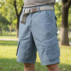 Shorts cargo décontractés pour hommes en coton tricoté 100 %, coupe-vent, avec cordon de serrage, confortables, teints unis, brodés, pour le sport et le fitness - Product Image 3