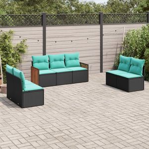 Juego de sofás de patio de ratán sintético negro de 7 piezas con cojines, elegantes muebles de exterior - Product Image 1