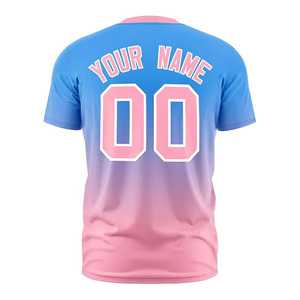 เสื้อเบสบอลแบบซับลิเมชั่นสั่งทำพิเศษ ชื่อทีมไล่เฉดสีฟ้าชมพู เสื้อแขนสั้นแบบยูนิเซ็กซ์ ระบายเหงื่อได้ดี - Product Image 2