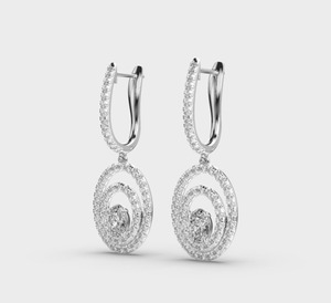 Pendientes de Diamantes con Corte Ovalado, Oro Sólido de 18K, Baño de Rodio, Engaste Pavé, Joyería Geométrica de Lujo para Mujer, para Bodas - Product Image 2