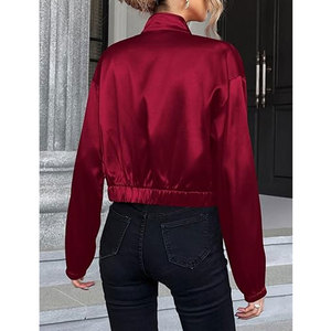 <b>Womens</b> Winter Sheep Skin Satin Bomber <b>Jacket</b> Custom Wholesale Long Sleeve Single Button Outerwear Custom Colors Sizes for - Product Image 2