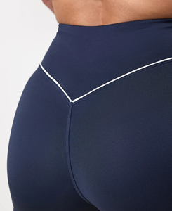 Custom Made High <b>Waist</b> <b>Womens</b> Knitted Biker <b>Shorts</b> Solid Navy Blue Breathable Spandex Polyester Sporty <b>Elastic</b> <b>Waist</b> Regular Fit - Product Image 4