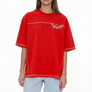 T-shirt surdimensionné gris foncé à manches courtes avec broderie logo aile et bordure contrastante, en jersey de coton décontracté pour homme, col rond - Product Image 6