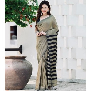 DISEÑADOR BANARASI SILK WEAVING WORK SAREE CON BLUSA SIN COSTAR GRIS - Product Image 1