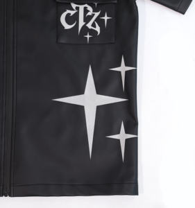 เสื้อเชิ้ตหนังปักลายซิปแขนสั้นทรงใหญ่พิเศษพิมพ์โลโก้ตามสั่งสำหรับผู้ชาย - Product Image 6