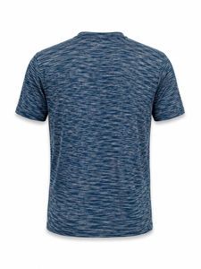 T-shirt à manches courtes pour homme, bleu chiné, coupe classique, séchage rapide, polyester tricoté, col rond, décontracté, logo sur le devant - Product Image 3