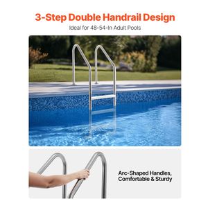Scaletta per Piscina a 3 Gradini con Doppio Corrimano, Antiscivolo, in Acciaio Inossidabile Resistente, Capacità di Carico 120 kg, Materiale Plastico - Product Image 4