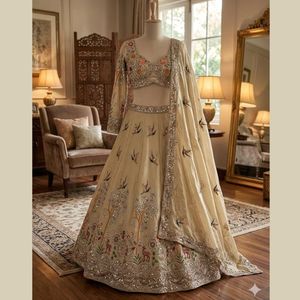 Lehenga Choli de Seda Rangoli Premium, Bordado con Trabajo de Corte y Lentejuelas, para Bodas y Fiestas, Semi-Confeccionado - Product Image 4