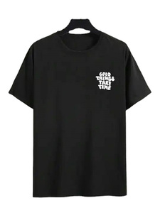 <b>Men's</b> <b>Black</b> Cotton T-Shirt Short Sleeve O-Neck Regular Fit Printed Letter Design Casual Style Left Sleeve Logo and low prices - Product Image 1