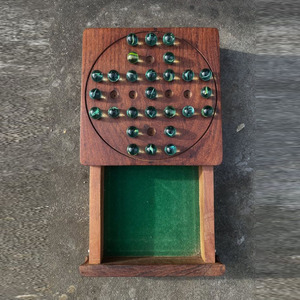 Handcrafted Wooden Peg Solitaire Board Game Featuring Metal Marbles And Storage Drawer For Modern <b>Puzzle</b> Strategy For Family Fun - Product Image 4