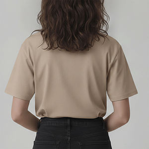 Camiseta de Manga Corta para Mujer, Color Beige, Cuello Redondo, 100% Algodón Jersey, Transpirable, Estilo Minimalista, para Primavera/Verano, Venta al Por Mayor - Product Image 3