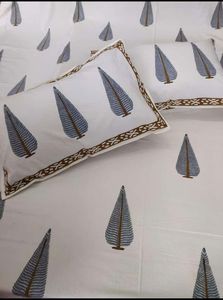 Block Printing Cotton bedding palm tree <b>sheets</b> White Ethnic Style With Blue Chevron Border Eco-Friendly Custom Logo 100% Cotton - Product Image 2