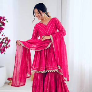 ชุดกระจกงานออกแบบ MAL Chanderi kurti sharara พร้อมลูกไม้ dupatta - Product Image 1