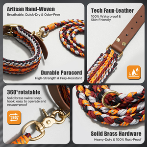 Conjunto de Collar y Correa para Perro Tejidos a Mano: Diseño de Bloques de Color, Hebilla Reforzada Premium - Product Image 3