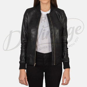 Women's Black <b>Leather</b> Bomber <b>Jacket</b> Slim Fit Soft Genuine <b>Leather</b> Lightweight Casual Biker Coat Fashion Outerwear - Product Image 1