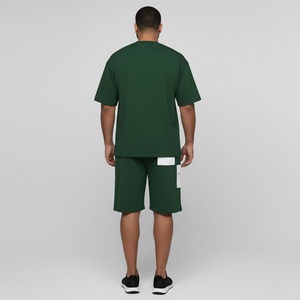 Ensemble 2 pièces pour homme, streetwear sportif de qualité supérieure, imprimé DTF personnalisé, 100% coton, 2 tons, poids moyen, uni, manches courtes - Product Image 2