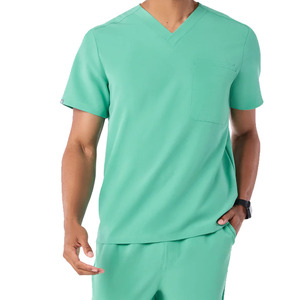 Blusa Médica de Manga Corta con Cuello en V, Color Verde Menta, con Bolsillo en el Pecho, Uniforme de Enfermera de Hospital - Product Image 1
