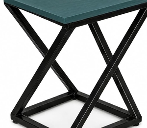 Table d'appoint de luxe carrée en bois bleu sarcelle avec plateau, structure géométrique en métal noir, support latéral robuste, table de chevet - Product Image 5