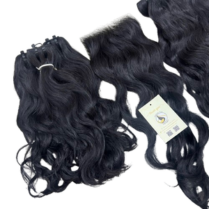 Extensions de Cheveux Naturels Ondulés et Raides en Gros, Noirs Naturels, avec Mèches, Petits Nœuds, Fermetures HD, Cheveux Humains - Product Image 1