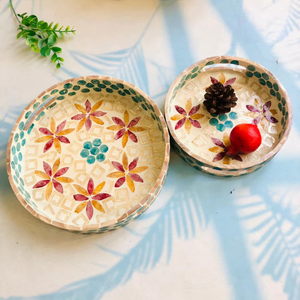 Bandeja Redonda de Nácar, Artesanal, para Servir Té, Decoración, Regalo - Product Image 1