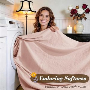 100% Linen Woven Modern Grade 4-Piece Bed <b>Sheet</b> <b>Set</b> Pink Color 100TC Solid Pattern Eco-Friendly All-Season - Product Image 5