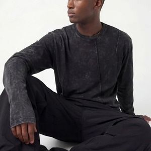 Latest Trendy Waffle Knit Full Sleeve Shirts Custom Logo Open V Neck Full Sleeve T Shirts For Men Blank Slim Fit Men's T Shirt - Product Image 5