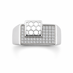 Bague pour homme en argent sterling 925, motif nid d'abeille et grappe de diamants, finition polie, style signet géométrique carré, pour mariage, fête, usage quotidien, haute qualité - Product Image 2