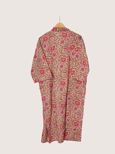 Bata Larga Estampada Floral para Mujer, Manga Larga, Cuello en V, Suave, Informal, para Primavera, Mezcla de Viscosa y Poliéster - Product Image 3