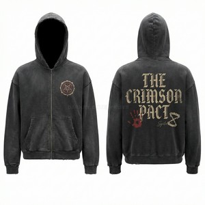 Blue Vintage Wash Hoodie Men Custom Coffin Graphic Print Oversized Streetwear Manufacturer Heavyweight Fleece Zip Up Hoodie - Product Image 2