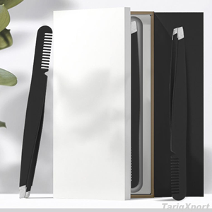 Pince à épiler inclinée en acier inoxydable noir mat avec peigne, logo personnalisé, outil de beauté haut de gamme - Product Image 6