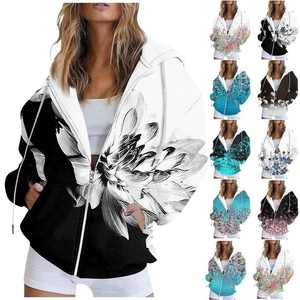 Women's <b>Leopard</b> Zip Hoodie Kangaroo Pocket Oversized <b>Printed</b> <b>Sweatshirt</b> Jacket | Winter Long Sleeve Hooded Eco-Friendly Outwear - Product Image 2