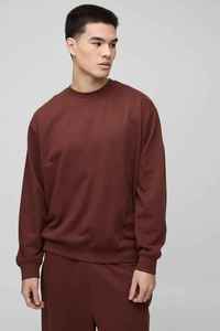 Sweat-shirt en tricot à col rond pour homme, couleur bordeaux, coupe ample, style décontracté, pour l'automne, longueur normale, couleur unie, pull-over - Product Image 3