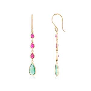 Platinum Geometric Chandelier Drop Earrings with Ruby Emerald Diamond and Pearl - Product Image 3