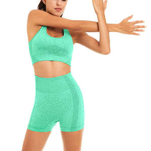 Conjunto deportivo transpirable para mujer, pantalones cortos de cintura alta y sujetador deportivo ajustable, tela de secado rápido, conjunto de 2 piezas para mujer - Product Image 6