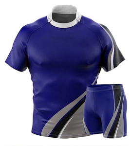 Ensemble de maillot de rugby sublimé noir et rouge pour homme, manches courtes, respirant, coupe athlétique, toutes saisons, imprimé géométrique - Product Image 5