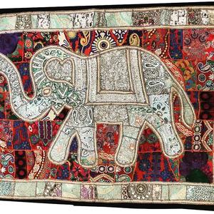 Tapisserie murale brodée à la main motif éléphant, patchwork de paillettes, chemin de table, broderie ethnique décorative - Product Image 3